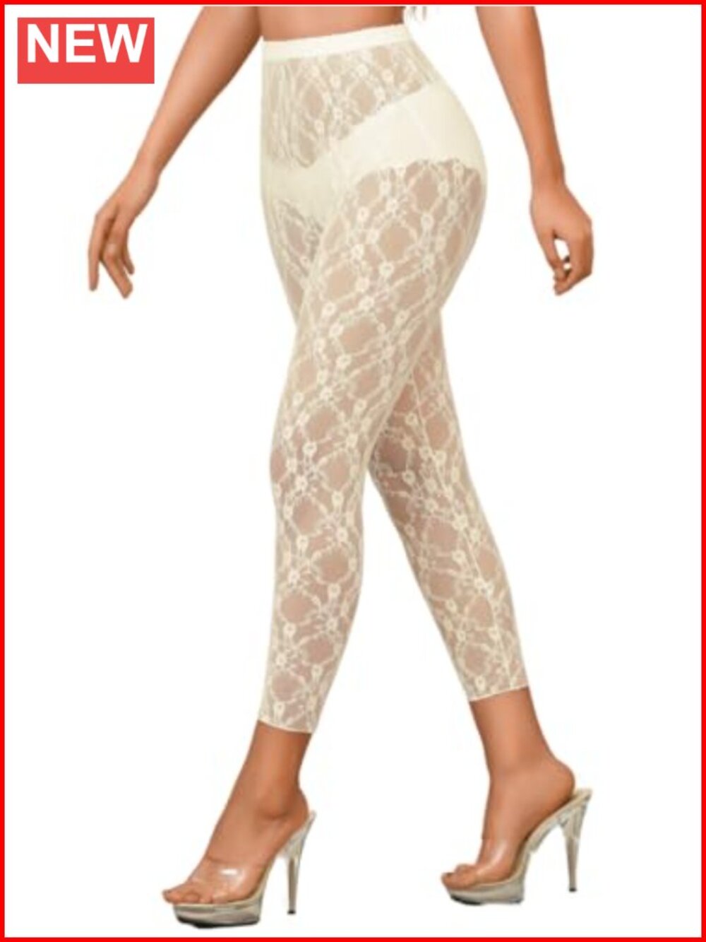 Lace High Waisted Leggings Sheer Mesh Footless Tights Women Bridal Date Night